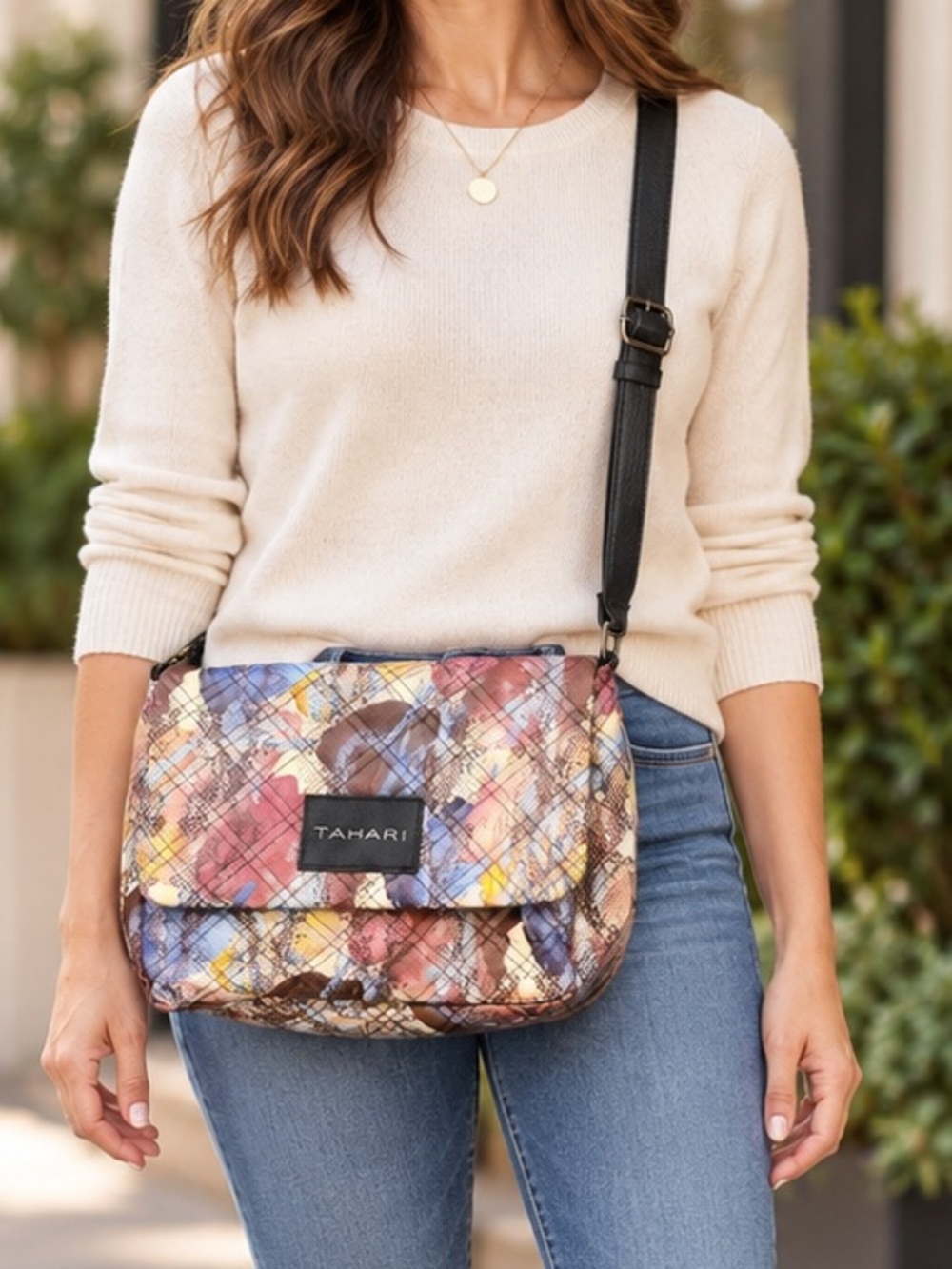 Tahari- NWT Multicolor Quilted Floral Print Crossbody Bag